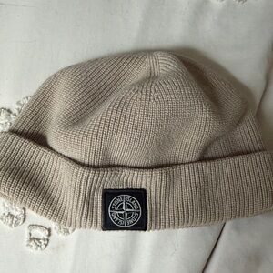 Stone Island Neutral Beige Ribbed Beanie